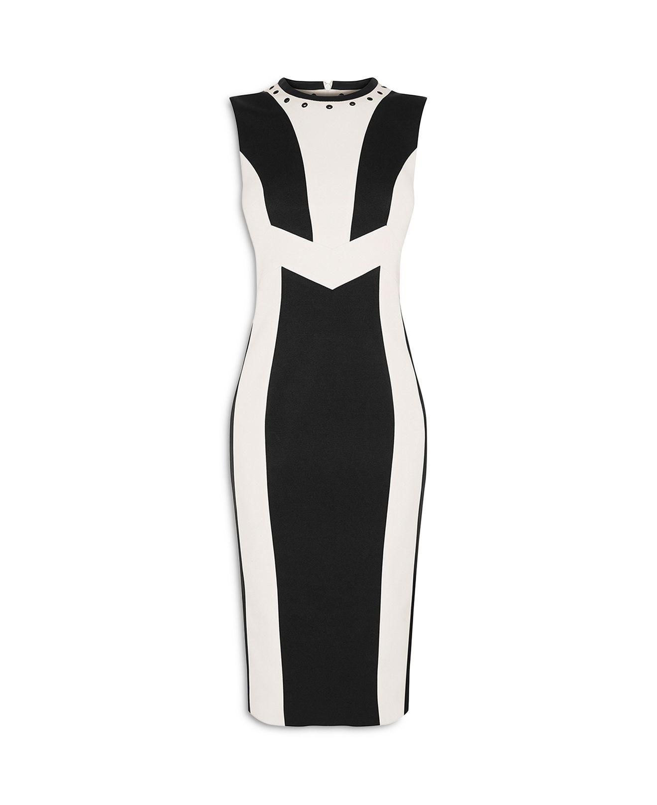Karen Millen White Contrast Panel Dress - Black & White | Lyst
