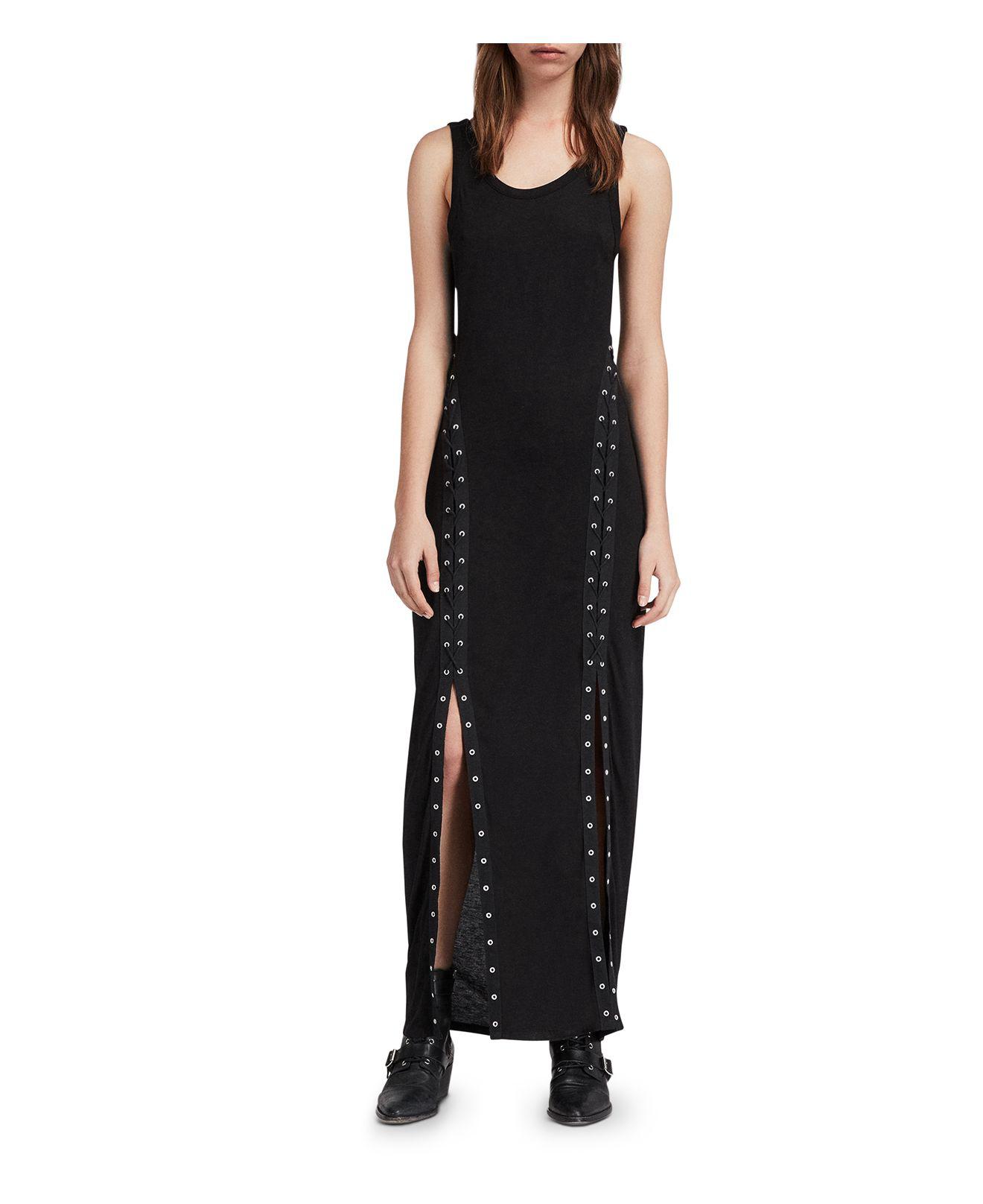 AllSaints Miller Grommet Laceup Maxi Dress in Black Lyst