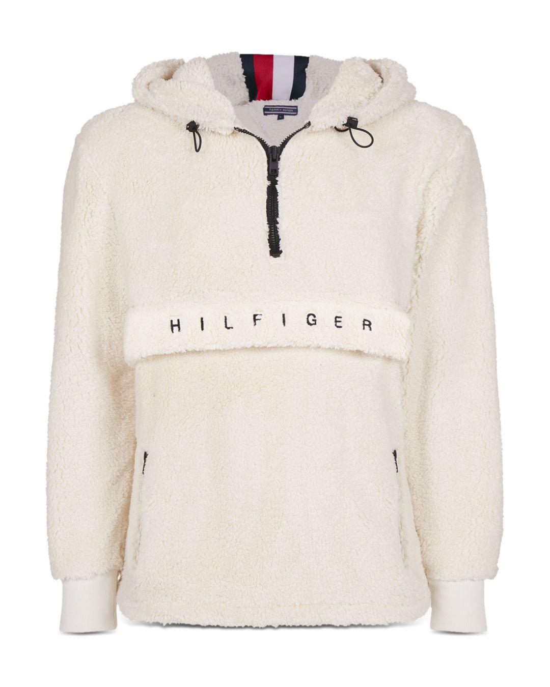 Tommy Hilfiger Oversized Hooded Sherpa Sweatshirt in White for Men - Lyst