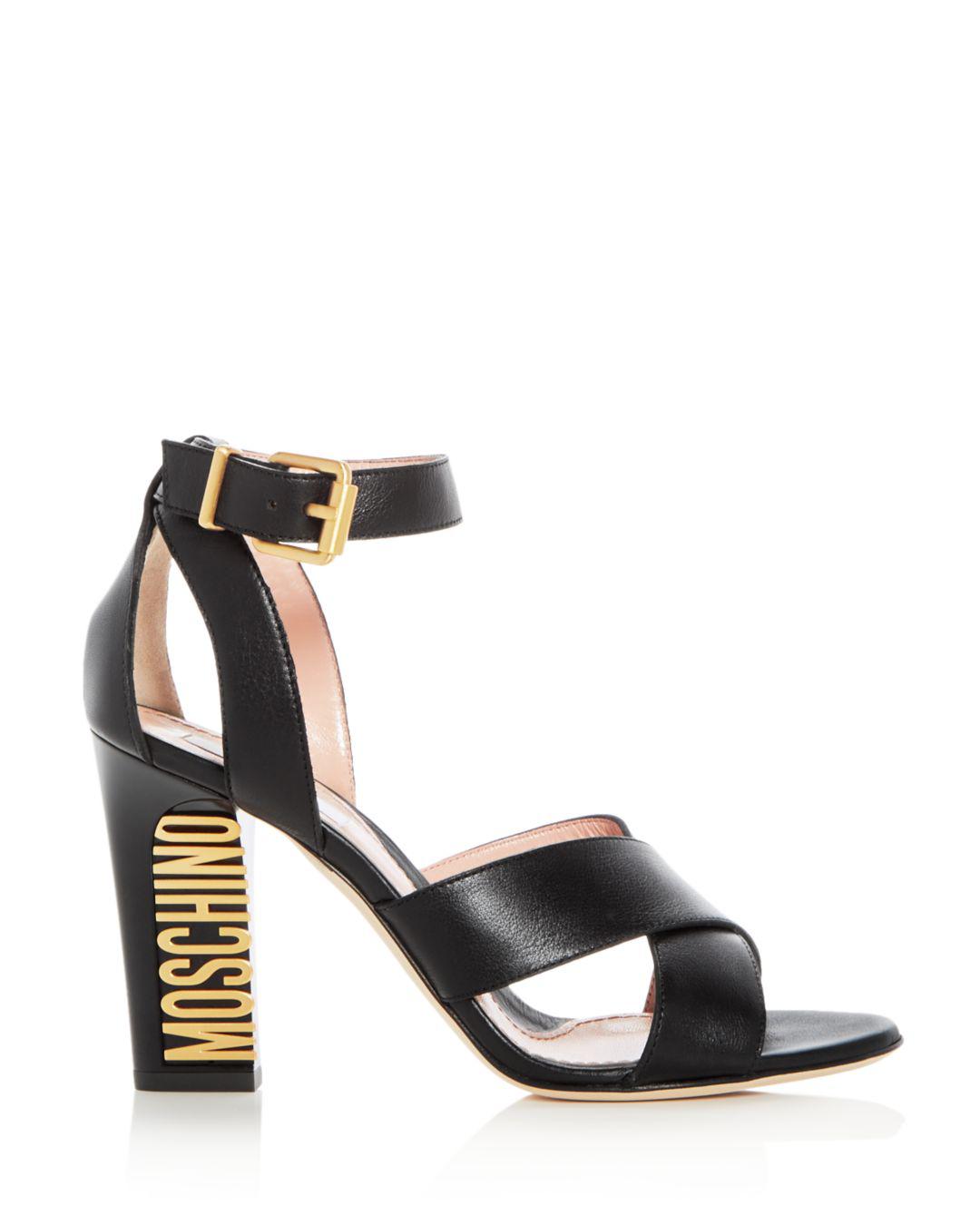Moschino Women's Leather Logo Crisscross Highheel Sandals in Black Lyst