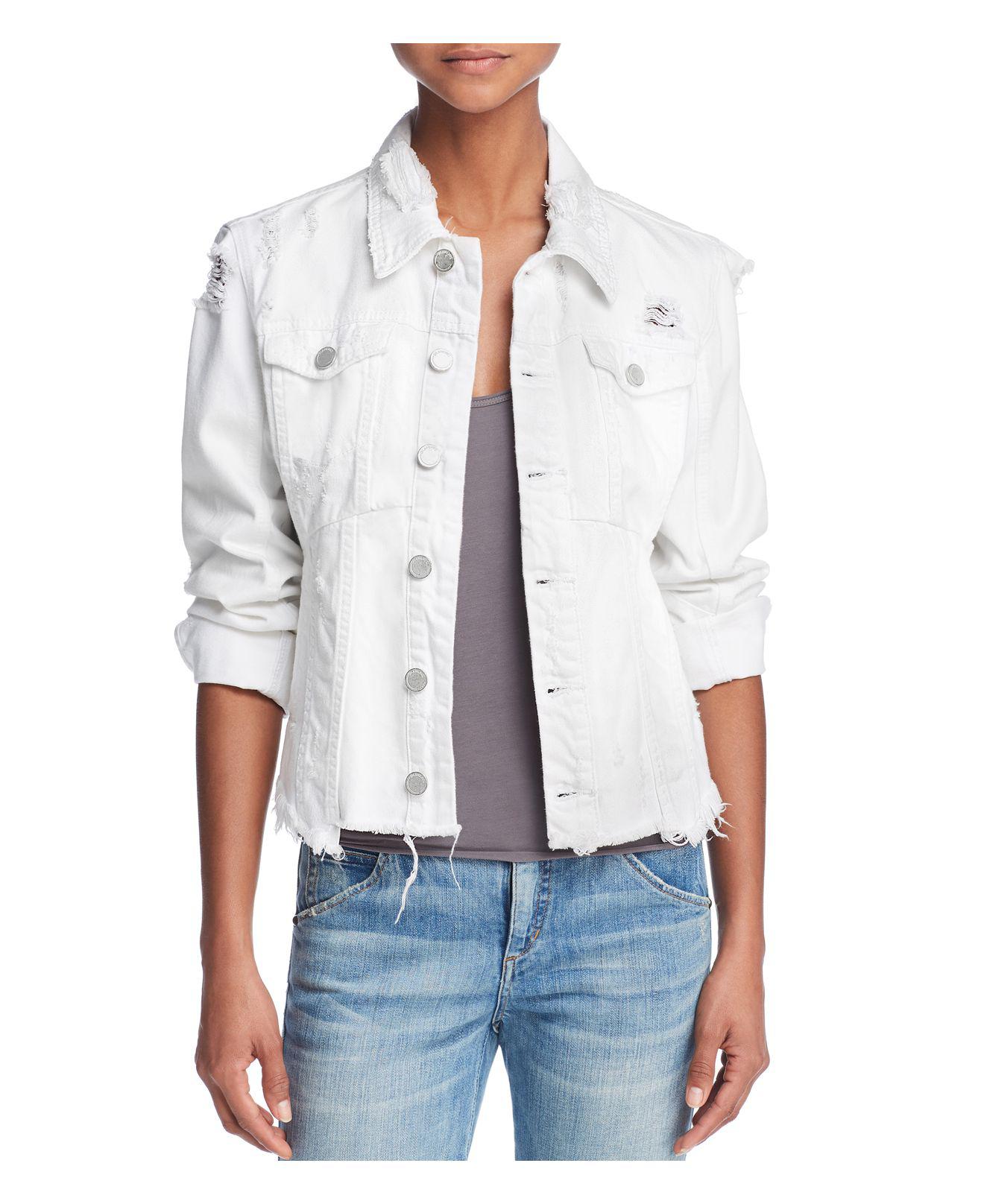 Blank NYC Frayed Distressed Denim Jacket in White Lyst