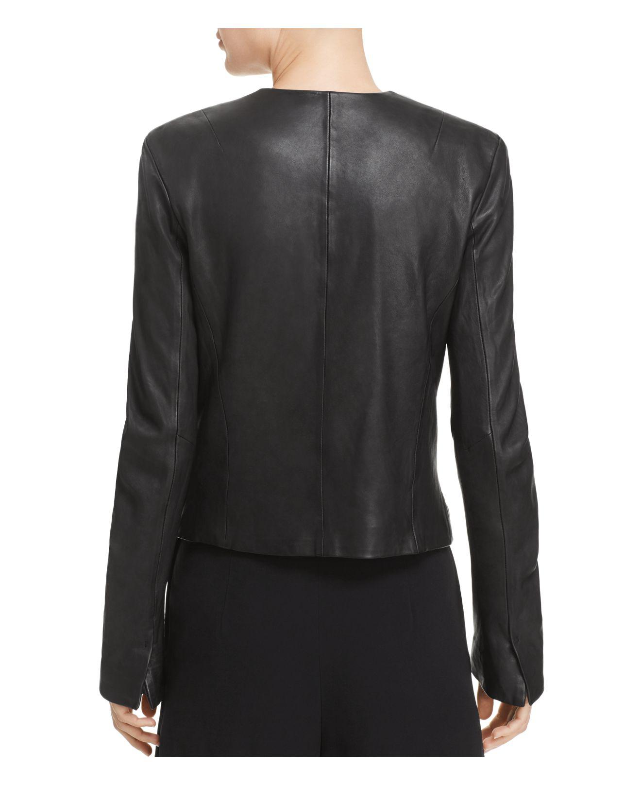 Lyst - Vince Collarless Leather Jacket in Black