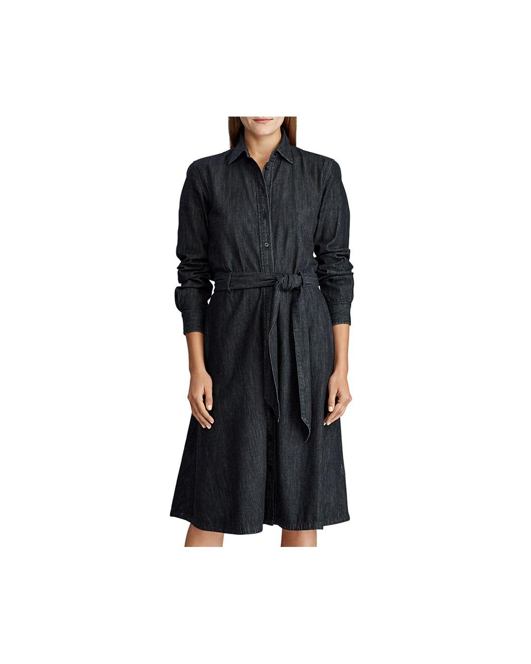 etiket Occlusie Oppervlakkig Ralph Lauren Lauren Denim Belted Shirt Dress in Black | Lyst