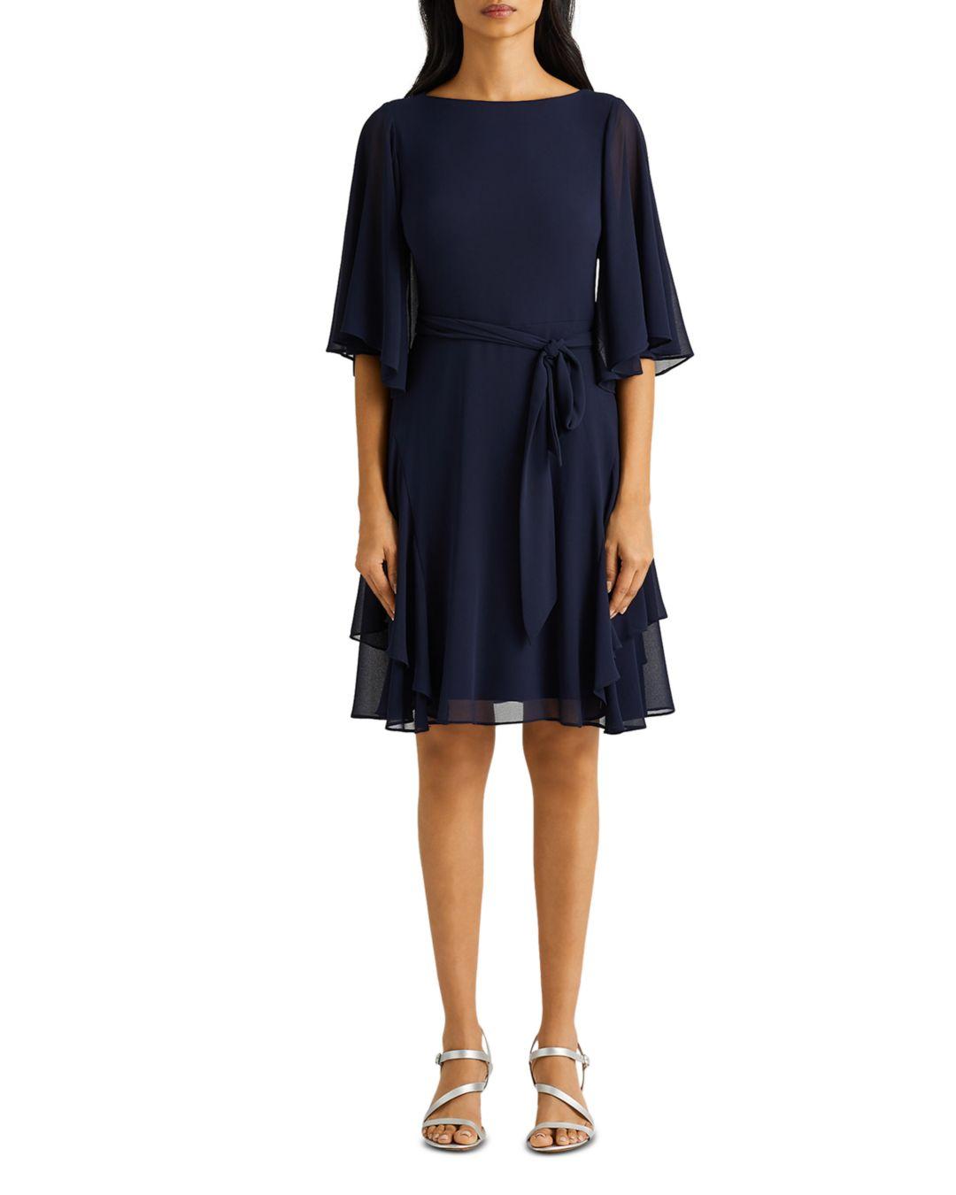 Ralph Lauren Lauren Ruffled Georgette Dress in Blue | Lyst