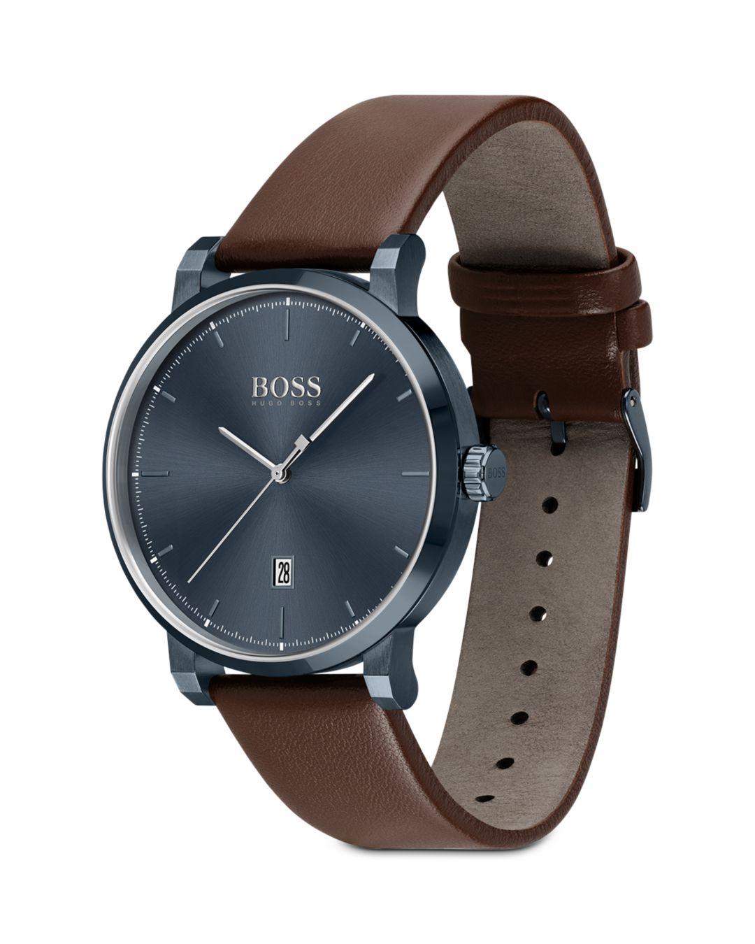 BOSS by HUGO BOSS Confidence Brown Leather Strap Watch 42mm for Men - Lyst