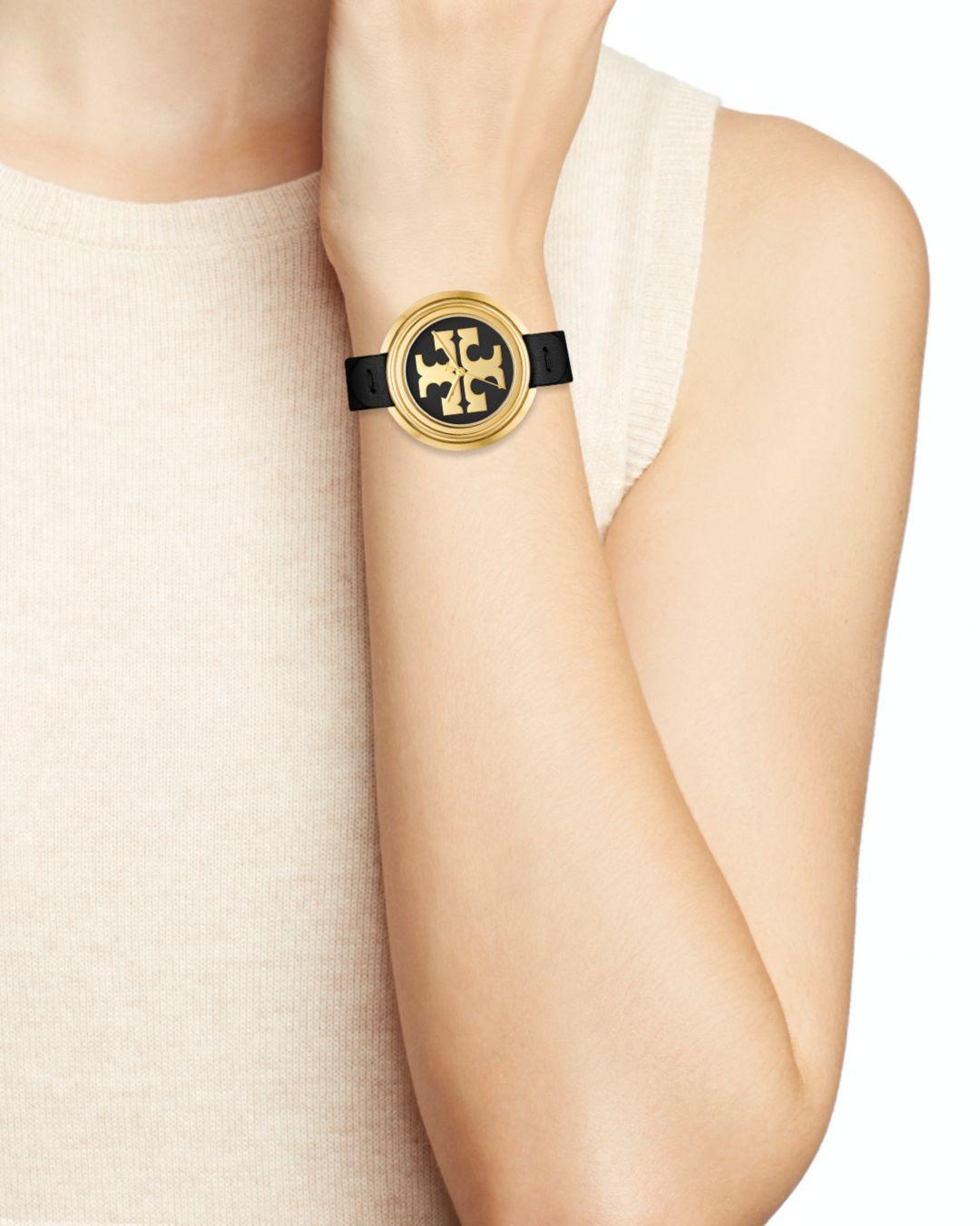 Tory Burch The Miller Goldtone Stainless Steel & Leather Strap 