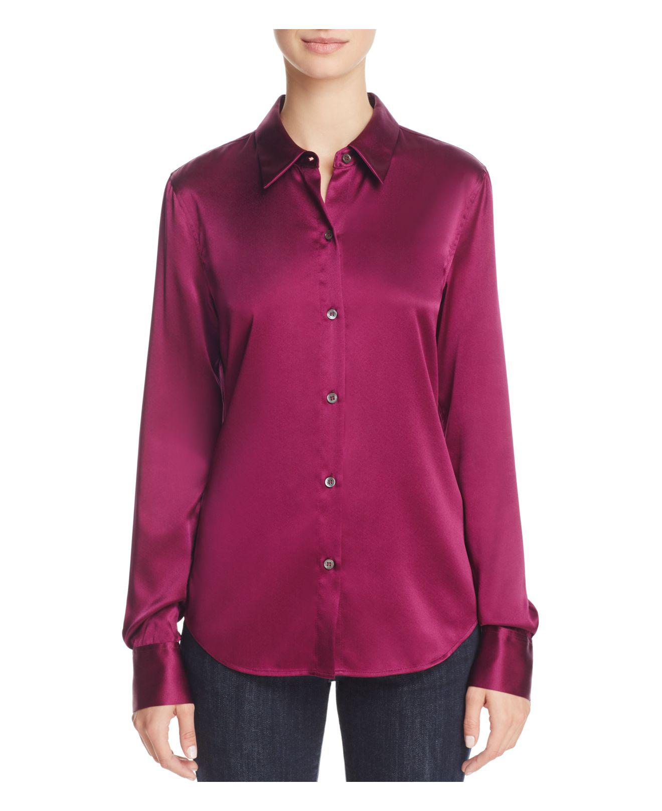 Theory Perfect Fitted Stretch Silk Shirt in Electric Pink (Pink) - Lyst