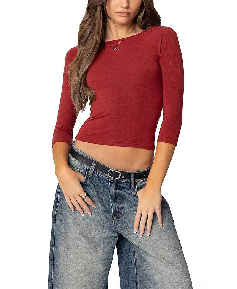 Edikted Mary Quarter Sleeve Wide Neck Top in Red | Lyst Edikted Mary Quarter Sleeve Wide Neck Top in Red | Lyst