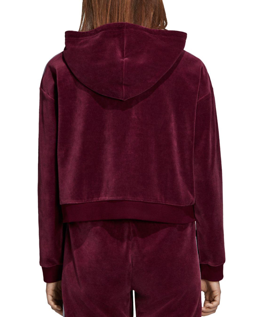 adidas originals maroon velour cropped hoodie