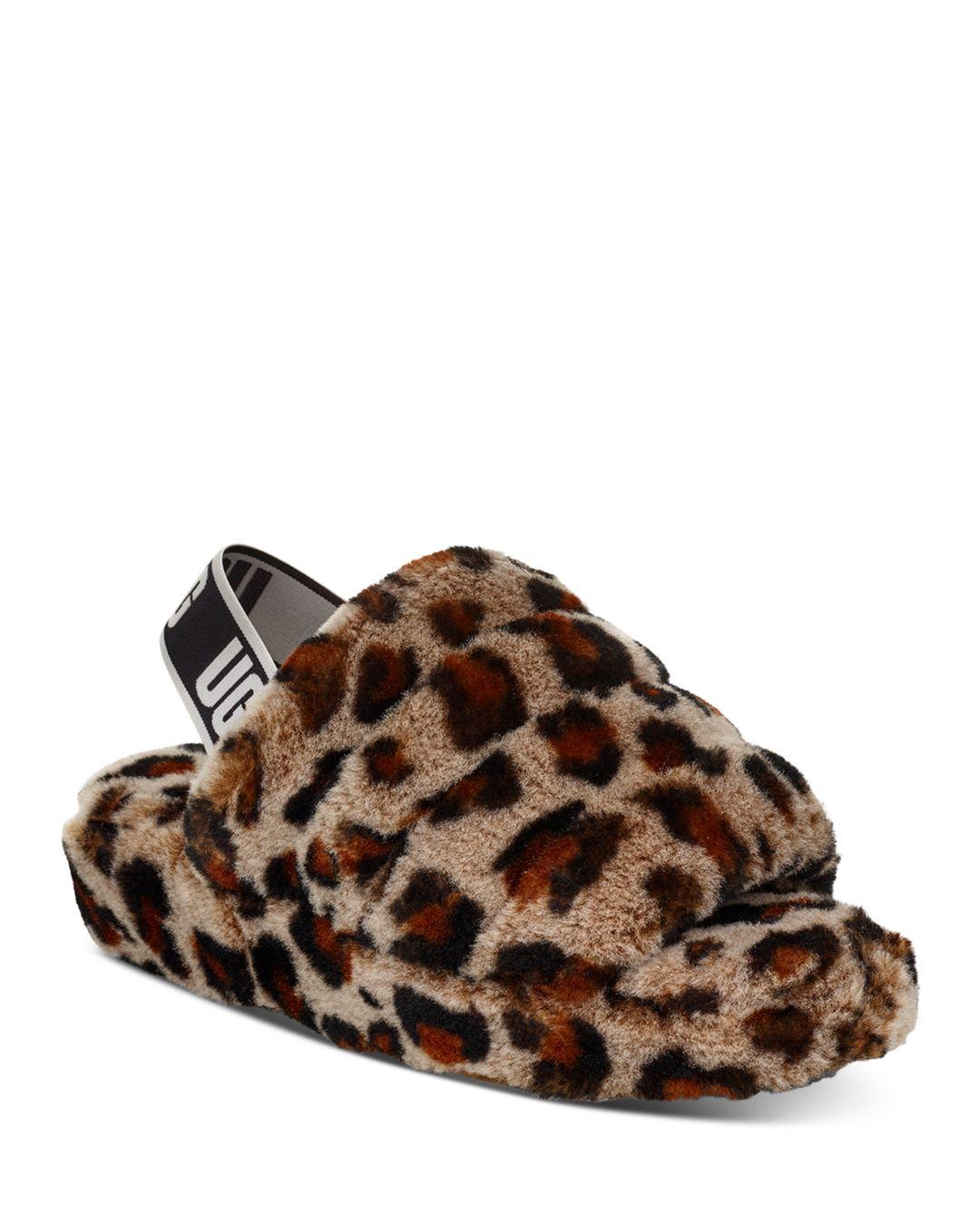 spand tobak Trin UGG Fluff Yeah Leopard-print Sheepskin Slingback Slippers in Brown | Lyst
