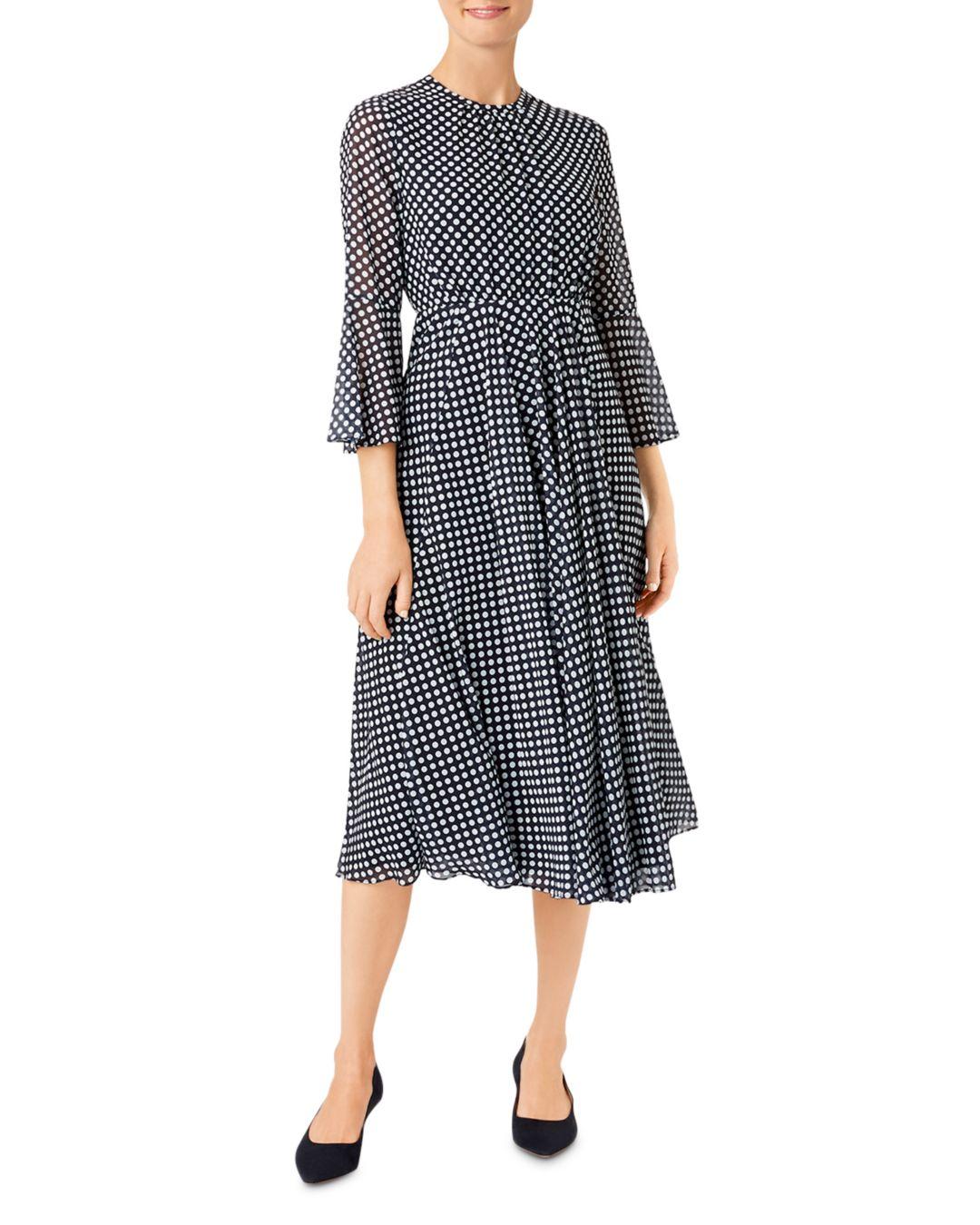 Navy Blue Polka Dot Sleeveless Belted Midi Dress | Fancylooks