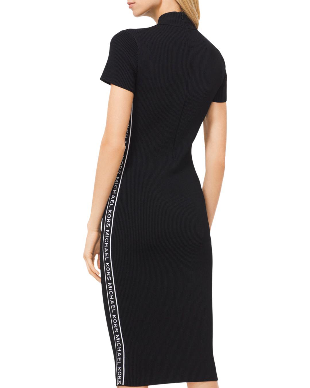 Michael Kors Logo Tape Ribbed Knit Dress in Black | Lyst
