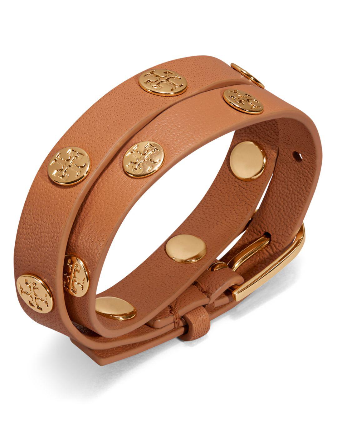 Tory Burch Double Wrap Logo Stud Bracelet in Metallic - Lyst