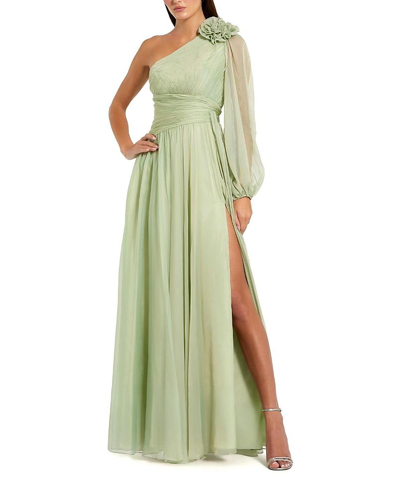 slim fit dress slacks Moss Green Bridesmaid One Shoulder Sheath/Column Ruched Chiffon Bridesmaid Dresses with Slit main image 0