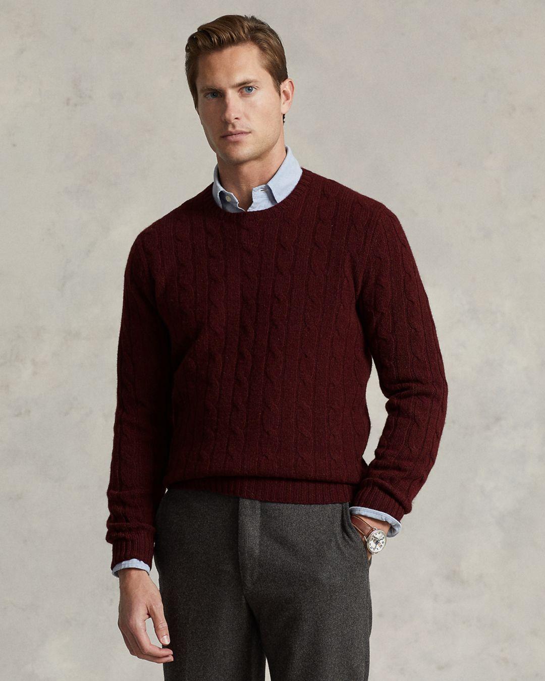 Polo Ralph Lauren Cashmere Cable Knit Regular Fit Crewneck Sweater in Red  for Men | Lyst