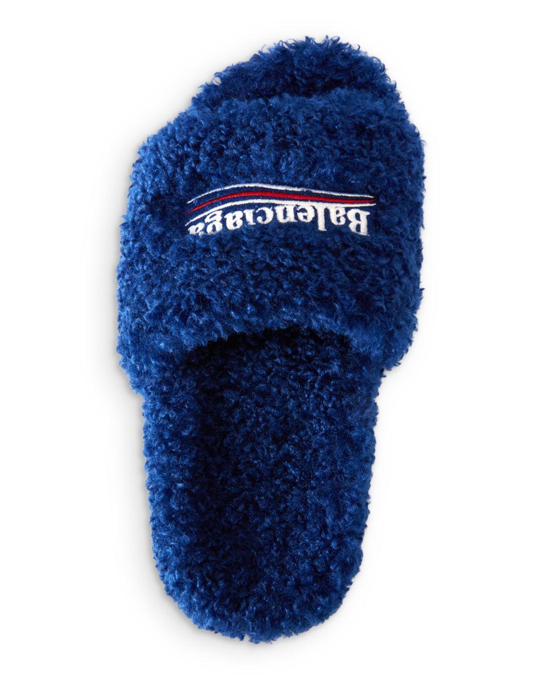 Balenciaga Furry Slide Sandals in Blue | Lyst