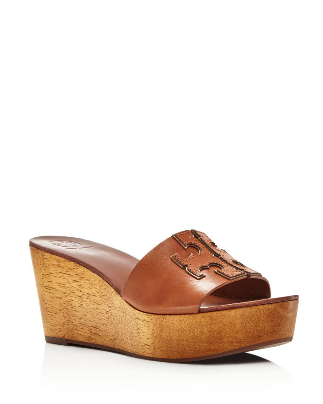 Tory Burch Leather Women s Ines Wedge Platform Slide Sandals In Beige 