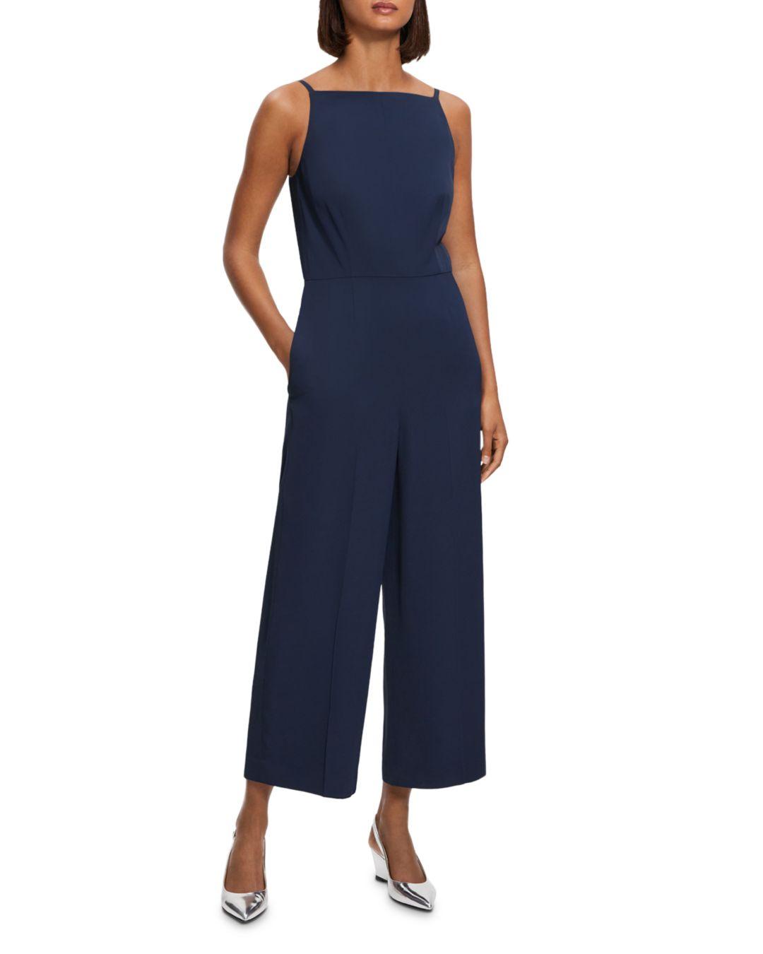Theory Square Neck Sleeveless Cropped Jumpsuit in Blue | Lyst