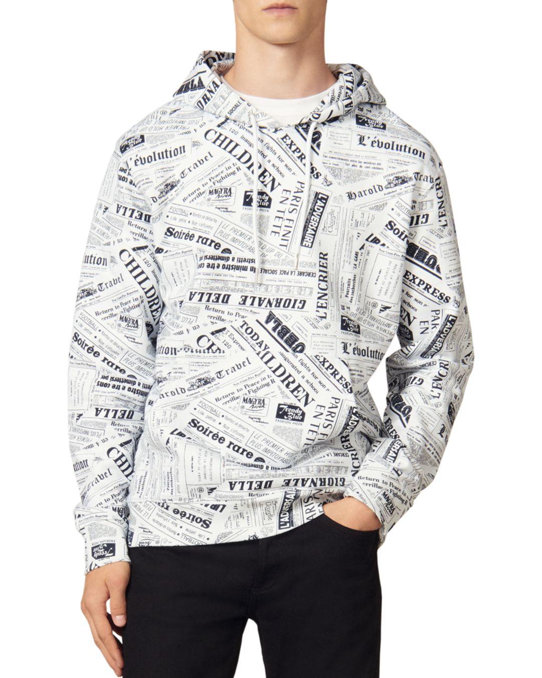 Sandro Newspaper Print Hoodie in White for Men | Lyst