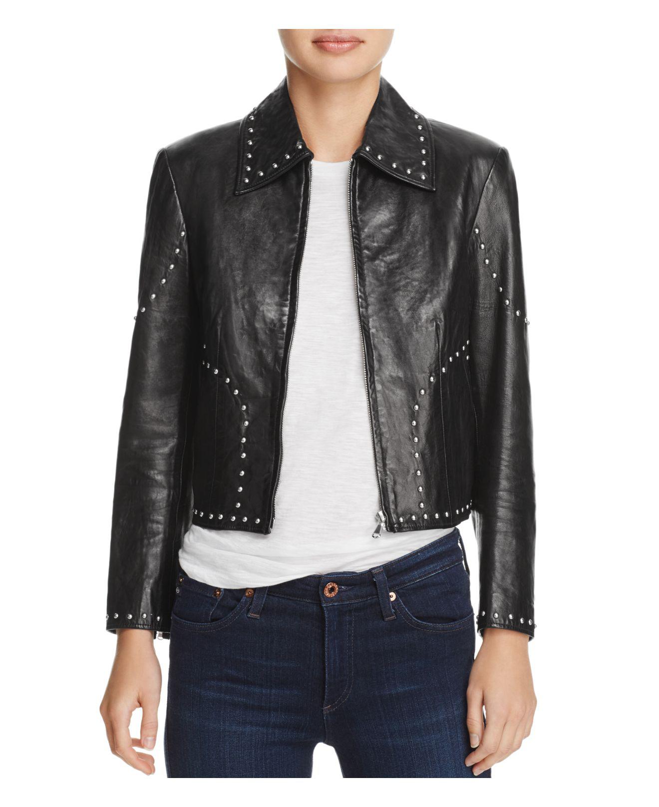 Lyst Frame Studded Leather Jacket in Black