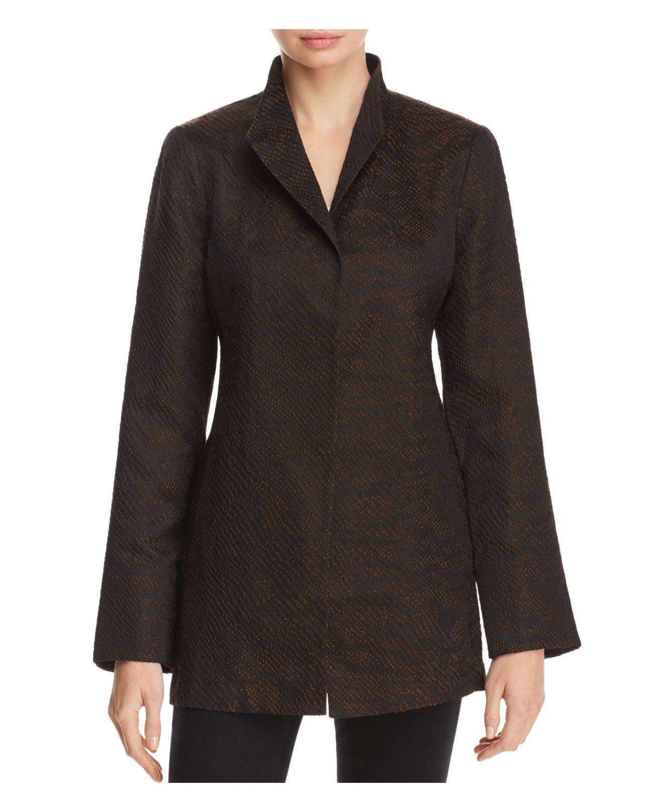Eileen Fisher Textured Stand Collar Jacket in Black Lyst