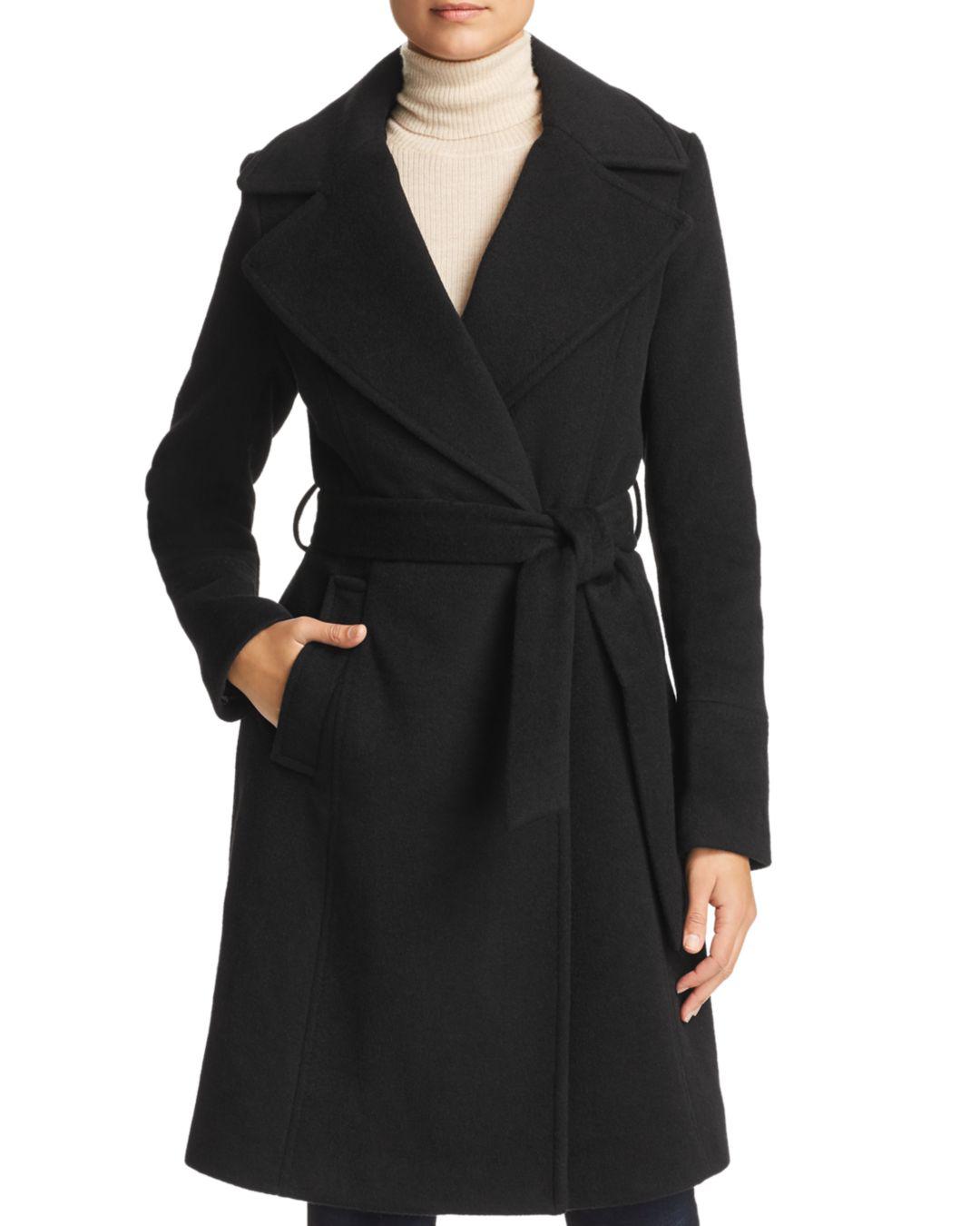 Calvin Klein Notched Collar Wrap Coat in Black - Lyst
