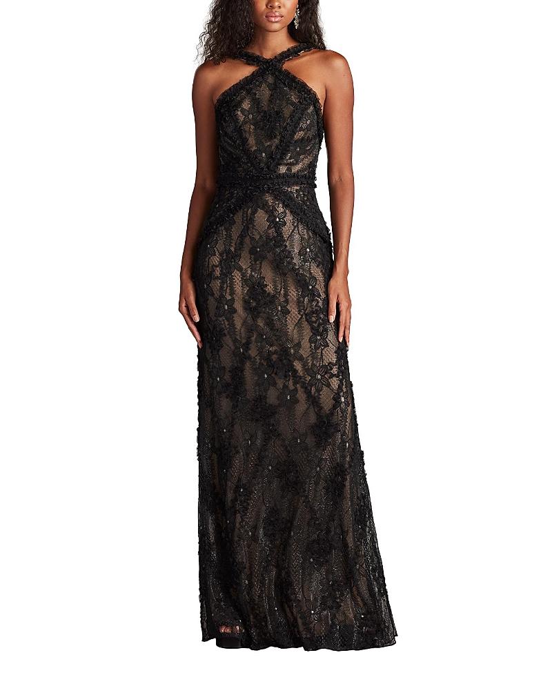 魅力を凝縮【TADASHI SHOJI】Kaiti Embroidered Halter Gown Bode Sequin Embroidered Lace and Tulle Gown | Tadashi Shoji