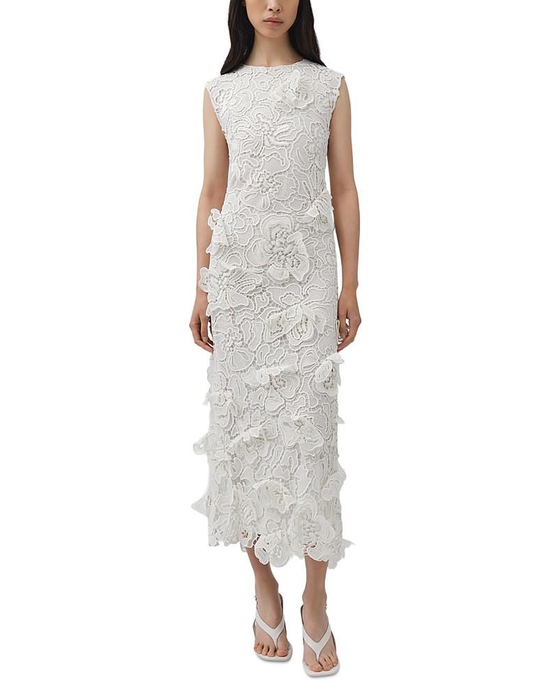 jonathan simkhai lace overlay dress JONATHAN SIMKHAI Bonnie Lace Plisse Strapless Bustier Midi Dress in Tide US2