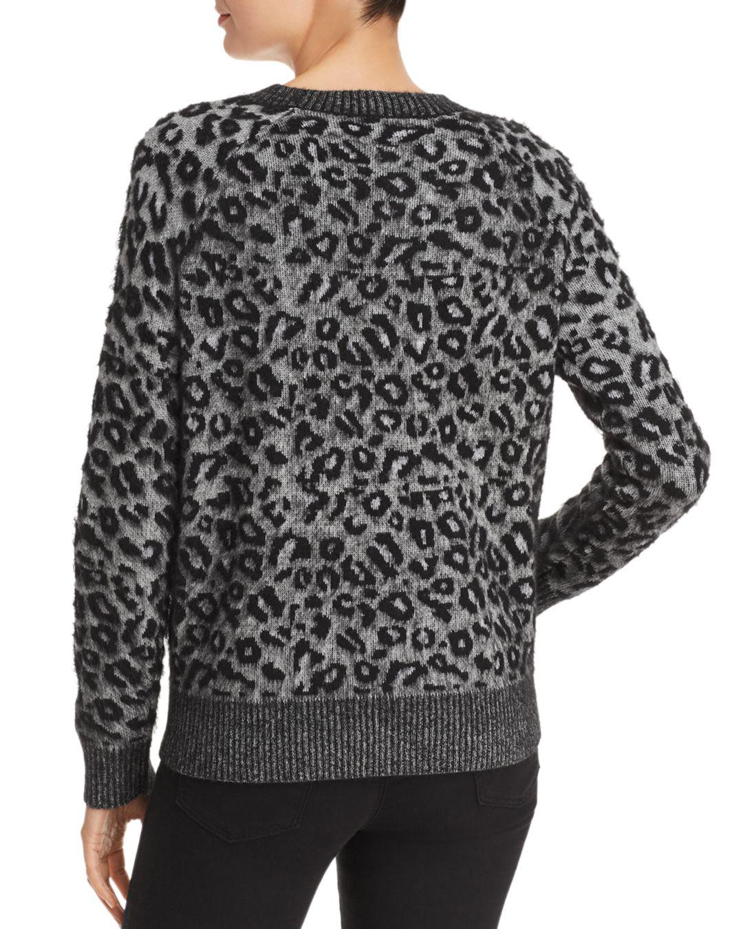 Rebecca Taylor La Vie Womens Leopard Print Jacquard Knit Pullover Sweater in Black Combo