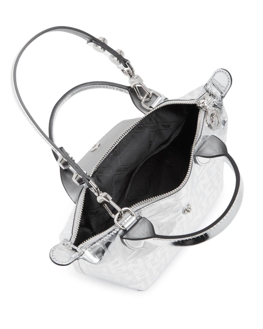 Longchamp Le Pliage Cuir Mini Leather Handbag in Silver (Metallic) - Lyst