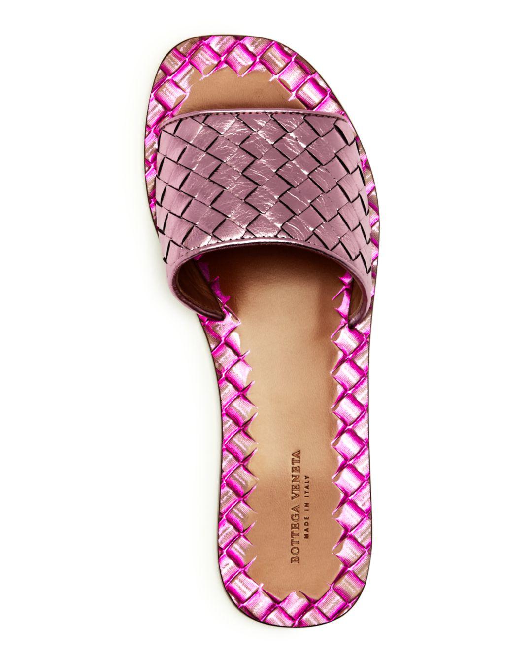 Bottega Veneta Leather Women's Woven Slide Sandals in Rose (Pink) - Lyst