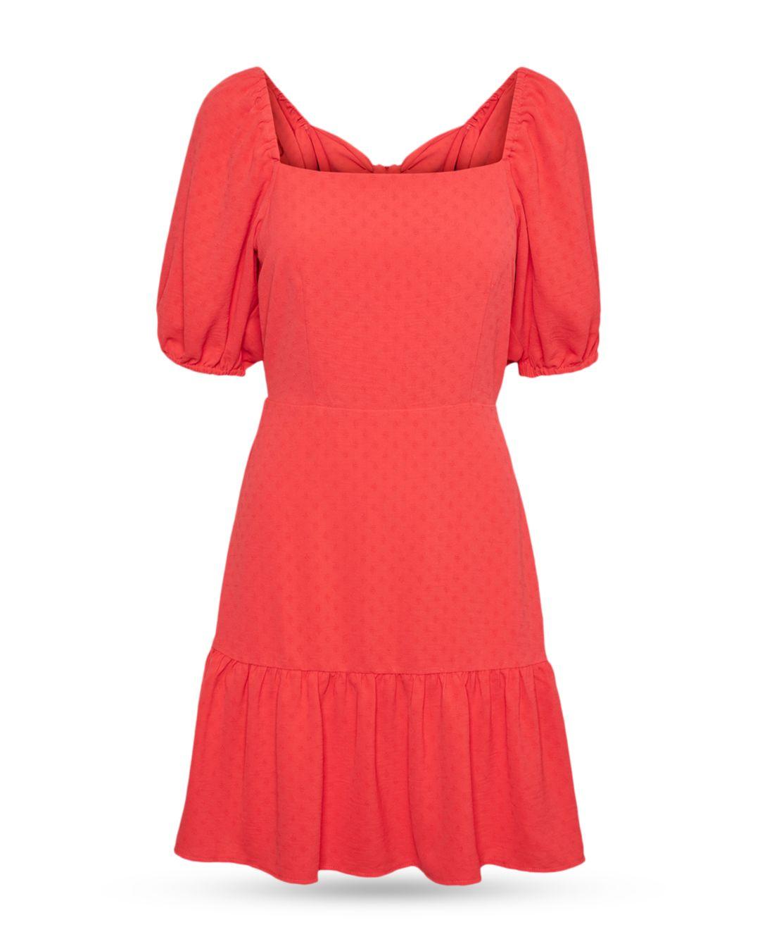 Vero Moda Grit Puff Sleeve Dress in Red | Lyst