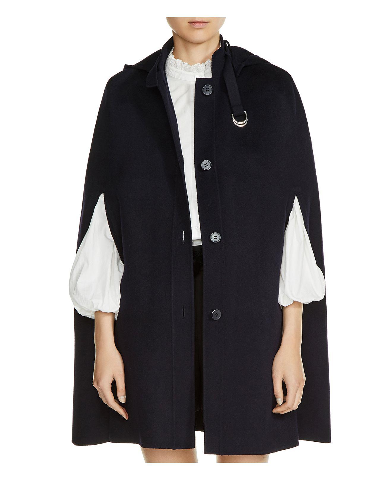 Maje Gisele Hooded Cape in Navy (Blue) - Lyst