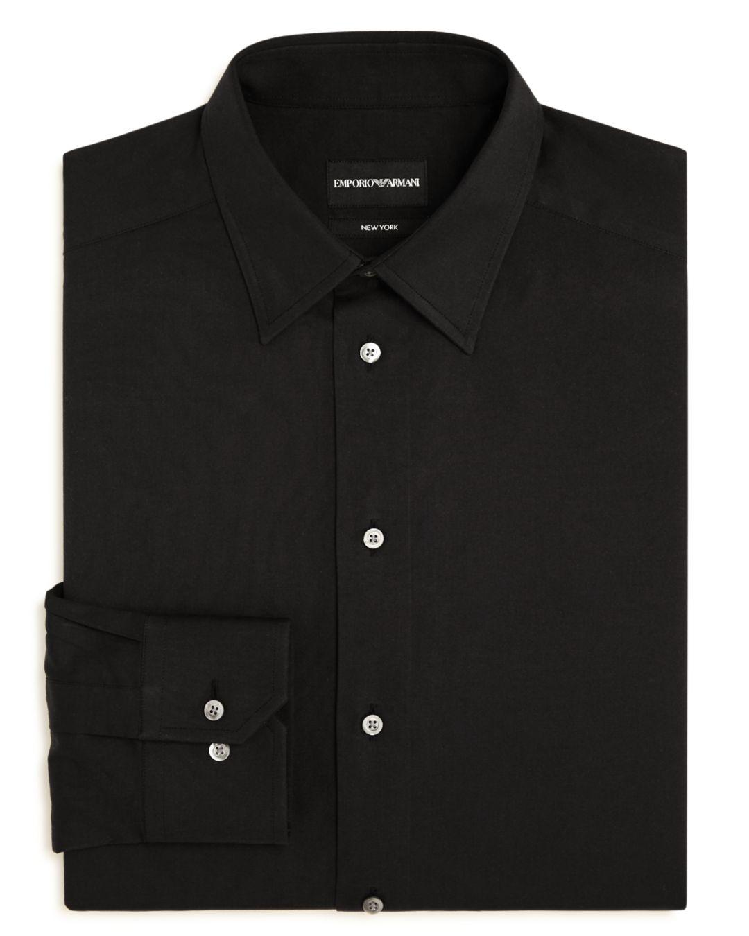 Armani Cotton Emporio Solid Regular Fit Dress Shirt in Black for Men - Lyst