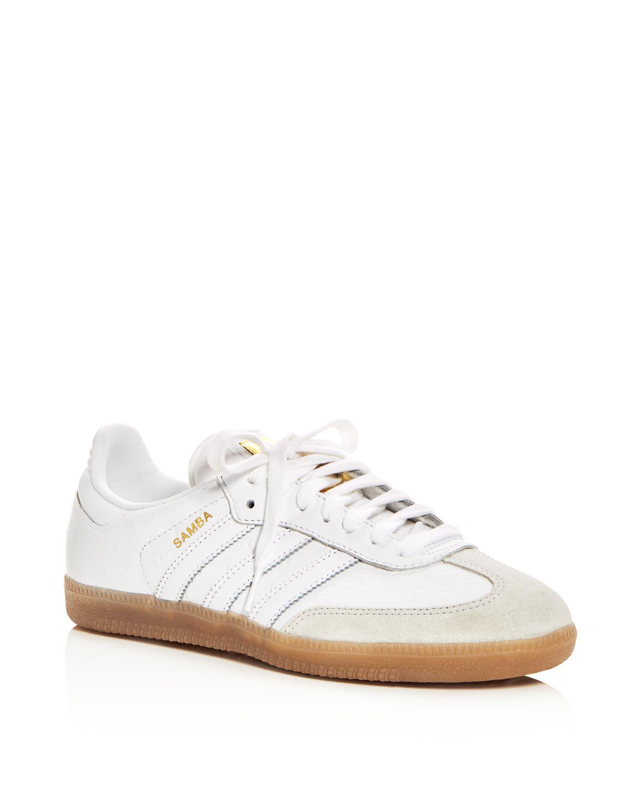 adidas Women's Samba Leather Lace Up Sneakers in White/Gold Metallic (White)  - Lyst