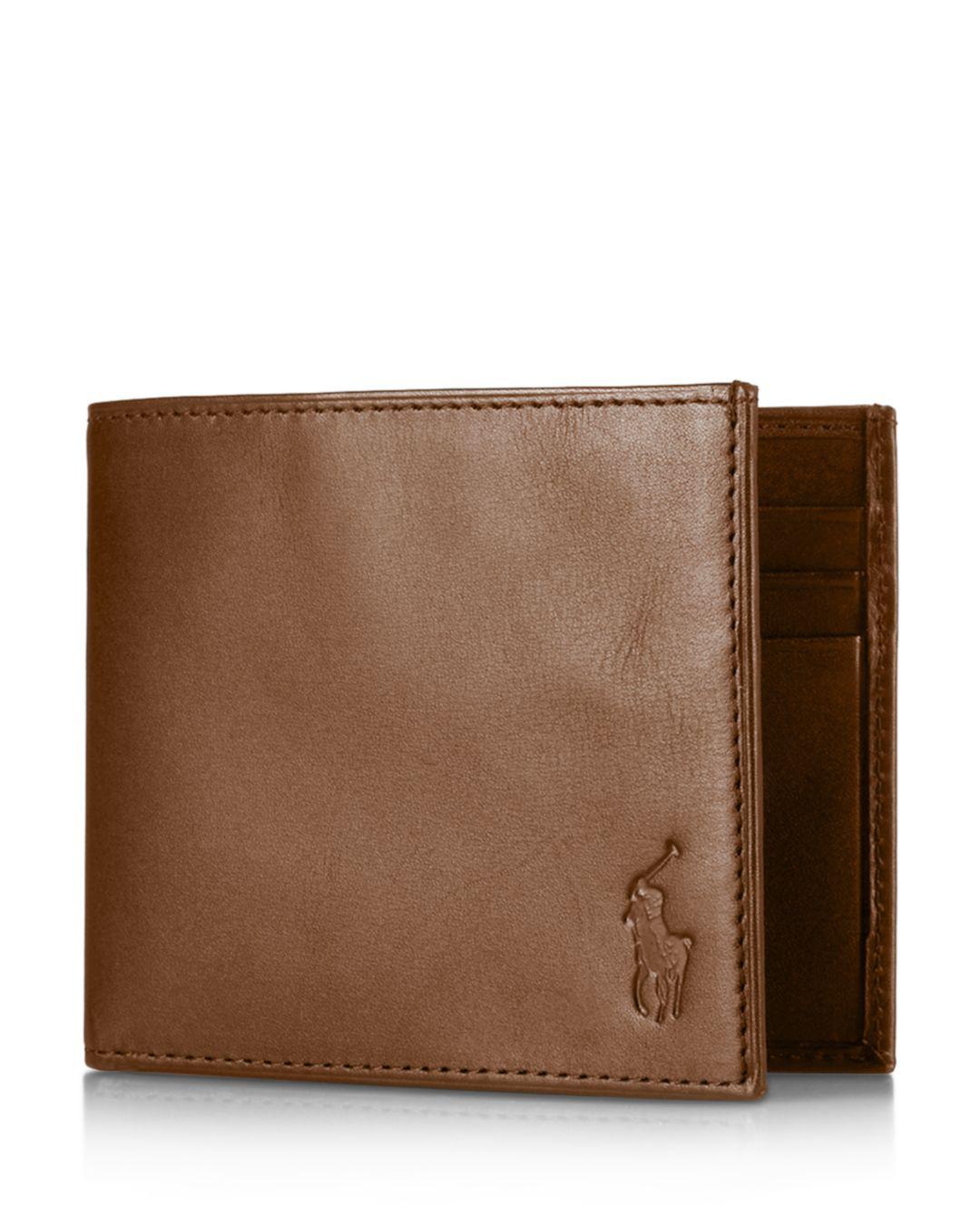 Polo Ralph Lauren Burnished Leather Billfold Wallet in Brown for Men Lyst