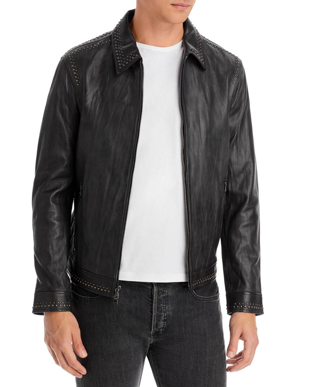 John Varvatos Slim Fit Multi Rivet Leather Jacket in Gray for Men Lyst