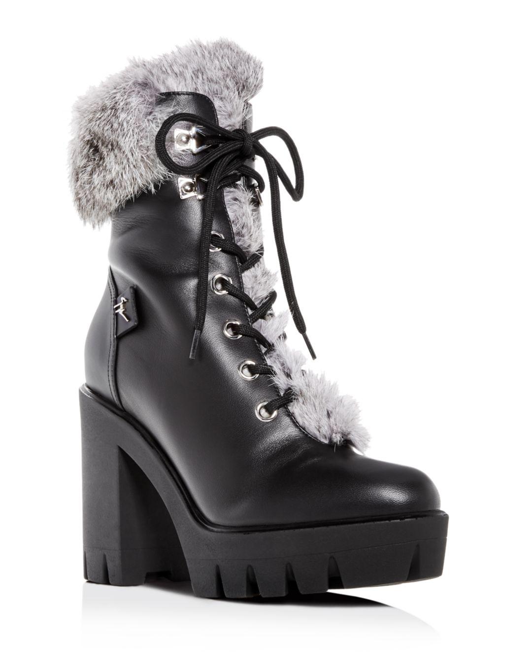 Giuseppe Zanotti Women's Gintonic Leather & Rabbit Fur Block-heel ...