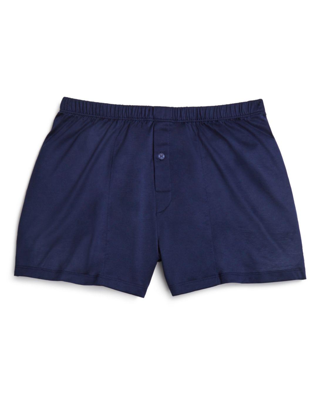 Hanro Cotton Sporty Button Fly Boxers in Midnight (Blue) for Men Save