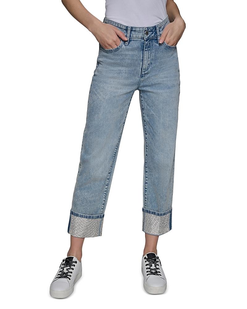 デニム・ジーパン KARL LAGERFELD Rhinestone fringed jeans Light Blue Karl Lagerfeld Rhinestone GF Denim Pants Blue 241W1105