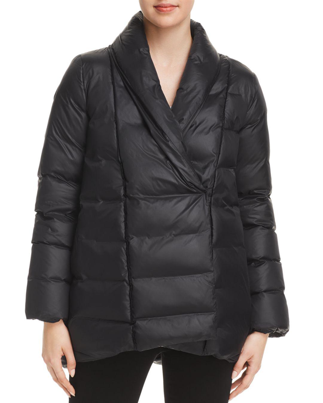 eileen fisher stand collar down coat