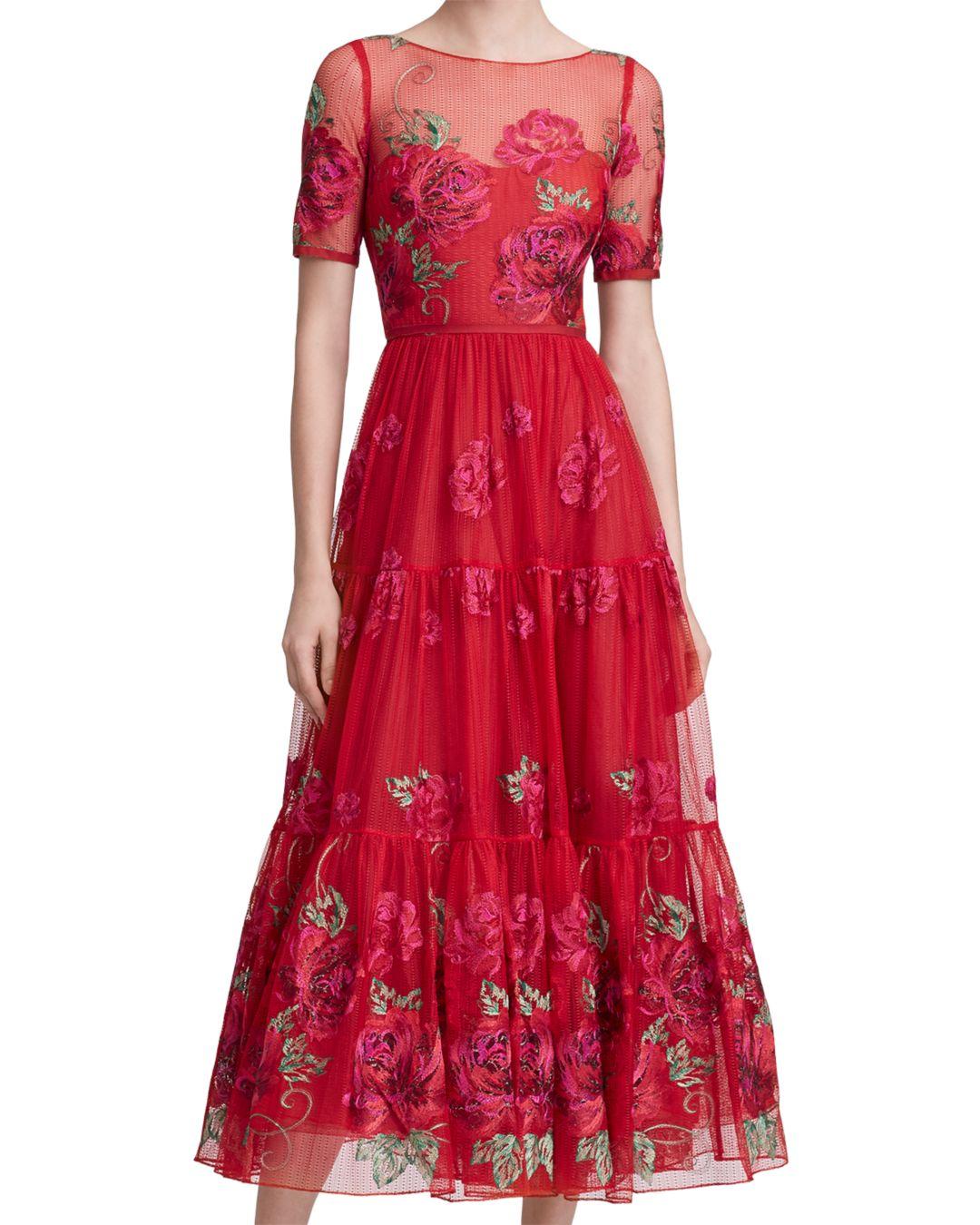 Marchesa Notte Floral Embroidered Midi Dress Lyst
