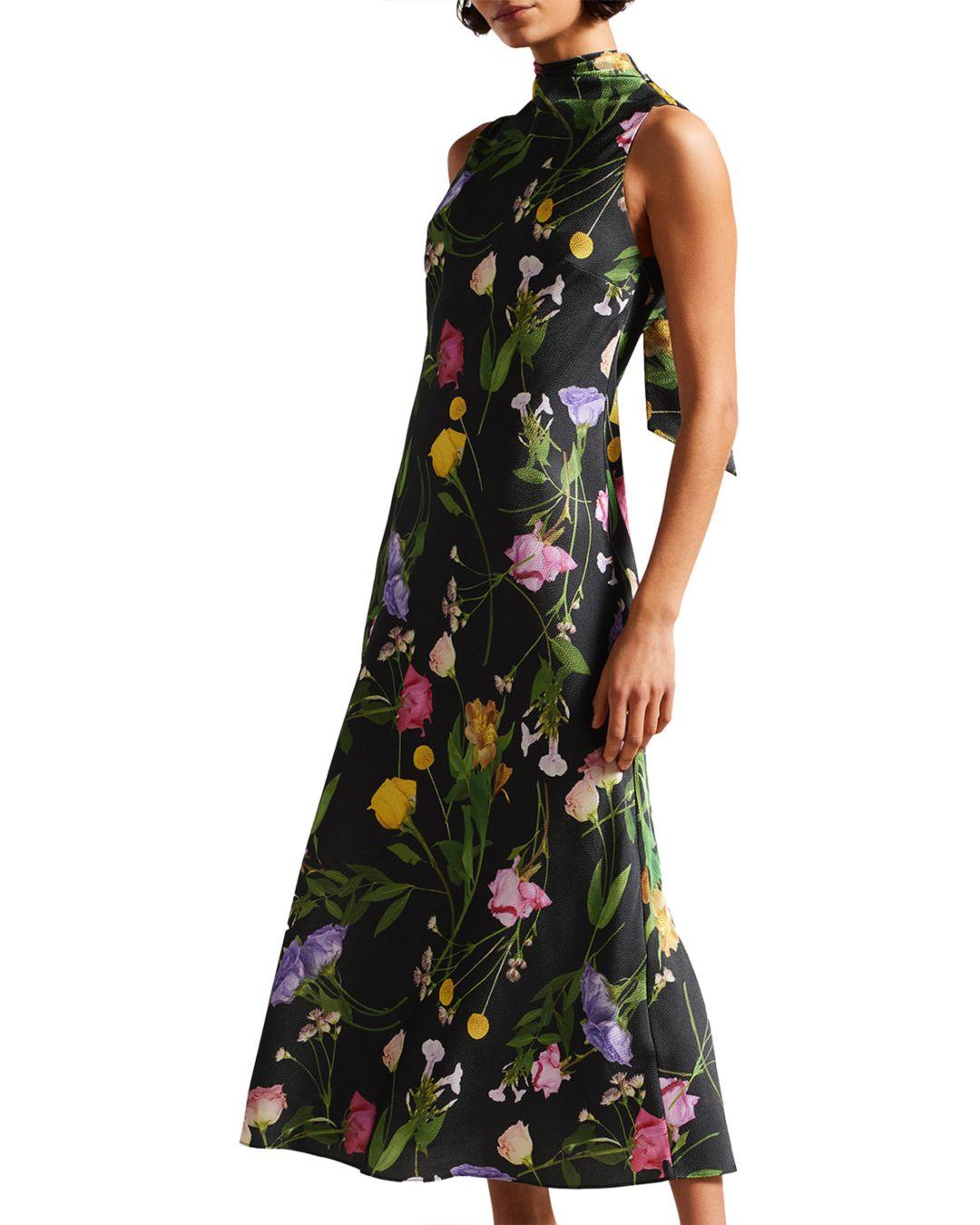 ted baker floral black dress TED BAKER Black Green Multi Floral Print Longsleeve Size 1 (XS) Dress –  ReturnStyle