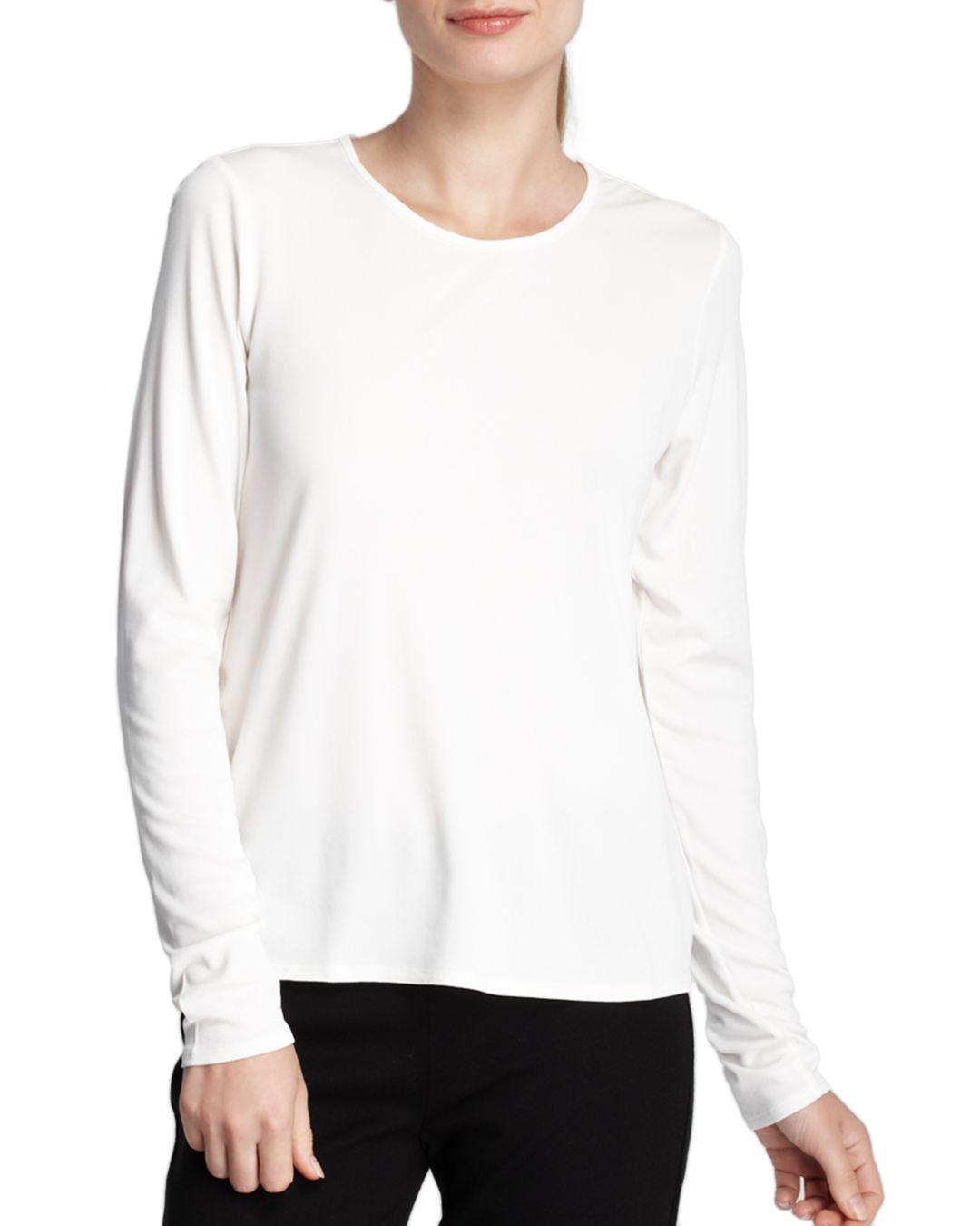 Eileen Fisher Women's Long Sleeve Stretch Silk Jersey Crew Neck Shirt in  White | Lyst