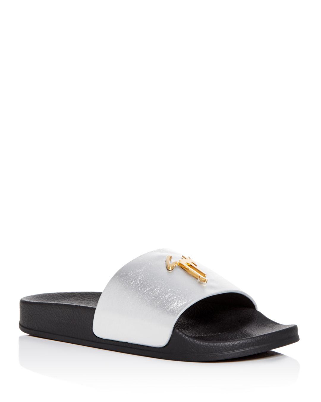 Giuseppe Zanotti Men's Logo Leather Slide Sandals in Silver (Gray) for Men  - Lyst