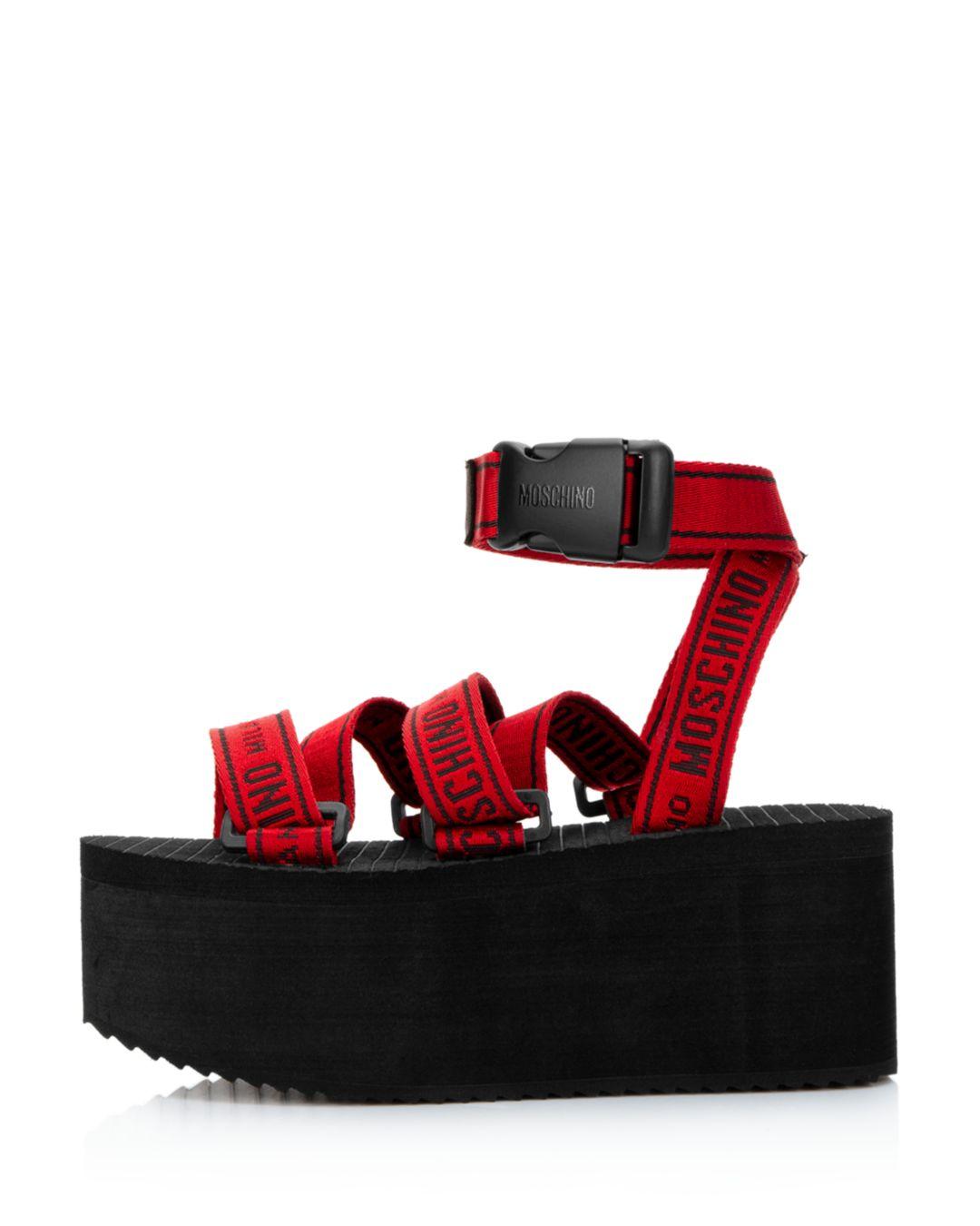 Moschino Logo Sporty Platform Sandals in Red | Lyst