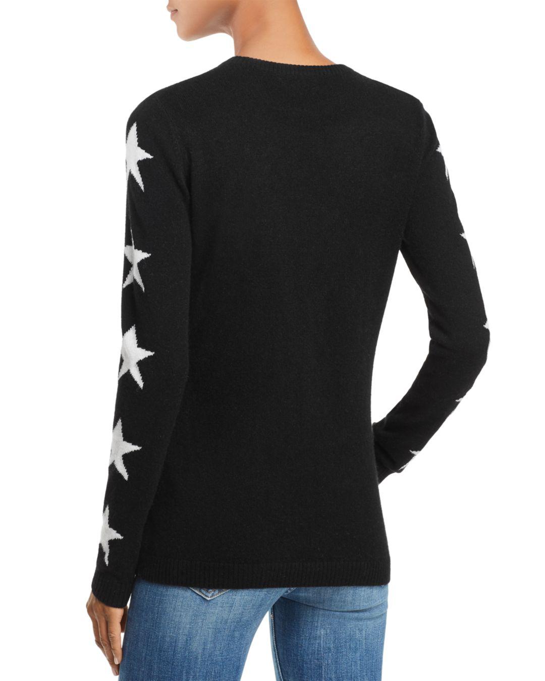 Aqua Cashmere Starsleeve Cashmere Sweater in Black White (Black) Lyst