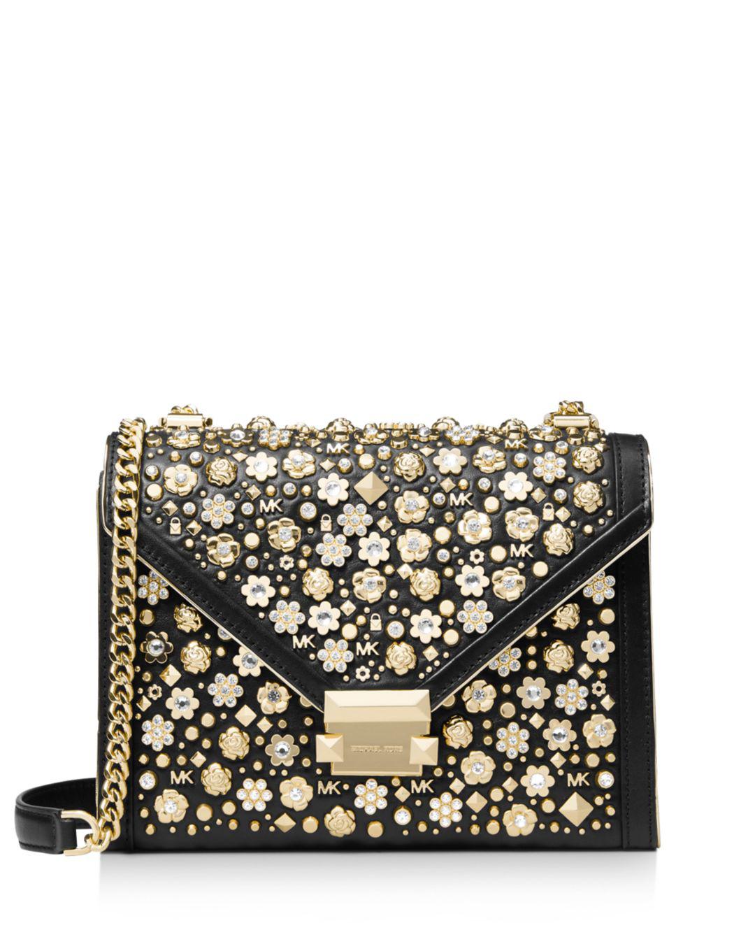 MICHAEL Michael Whitney Crystal Studded Convertible Shoulder in Black/Gold (Black) - Lyst