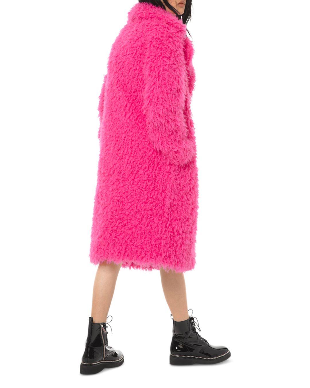 MICHAEL Michael Kors Denim Faux - Fur Long Coat in Electric Pink 