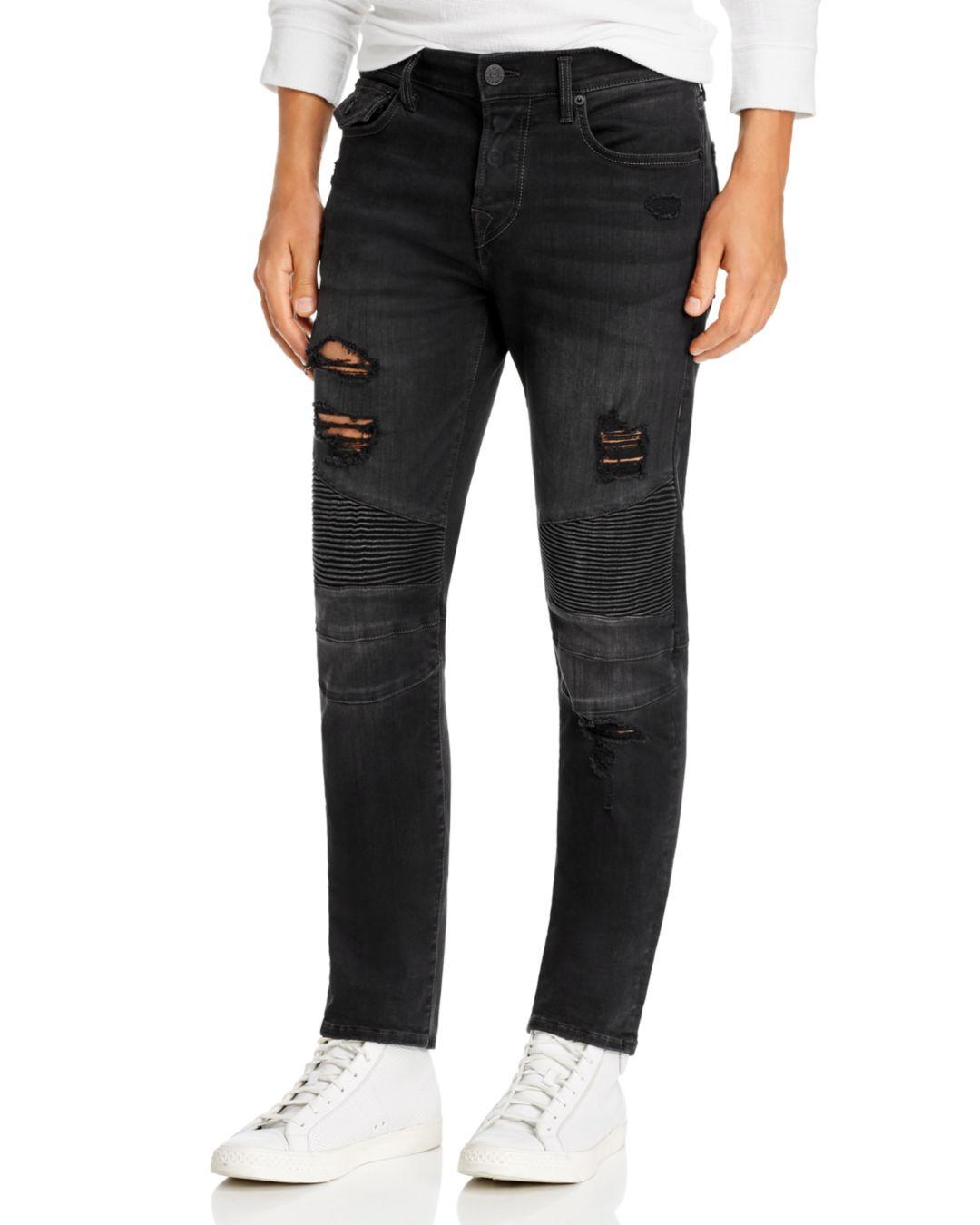 True Religion Denim Rocco Moto Super Stretch Skinny Fit Jeans In Black ...